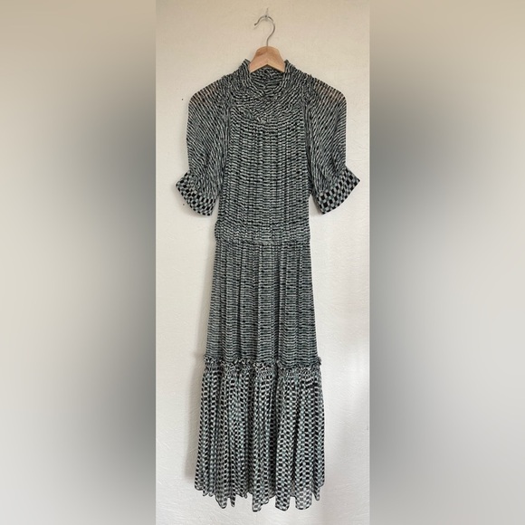 Proenza Schouler Silk Long Ruffle Raw Edge Hem Mock Neck A Line Maxi Dress - Picture 5 of 17